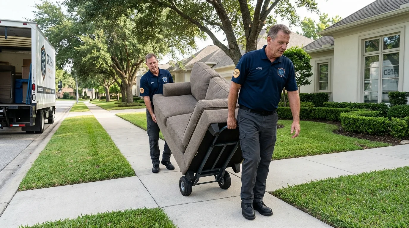 Local residential moving crew loading furniture in Rayne, LA