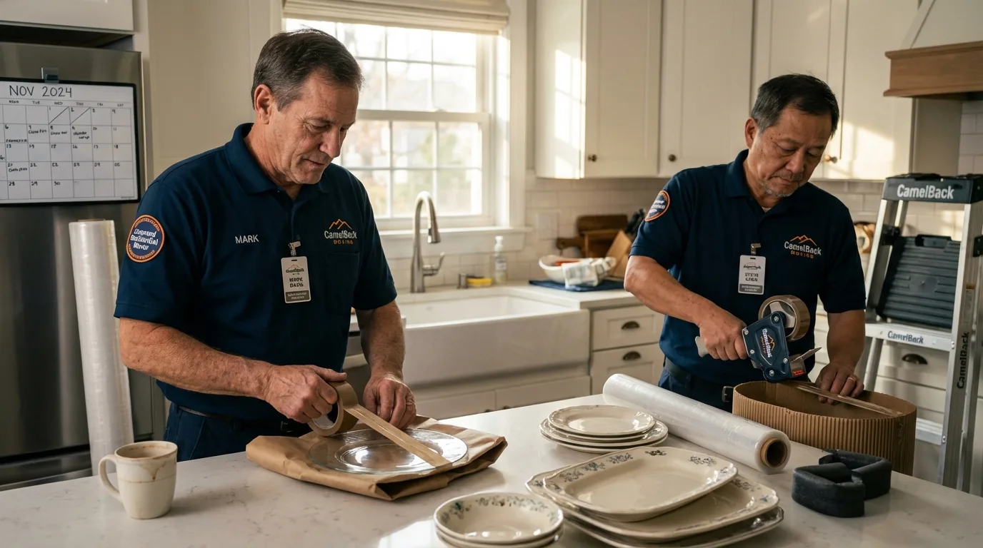 Professional crew packing kitchen dishware in Rayne, LA